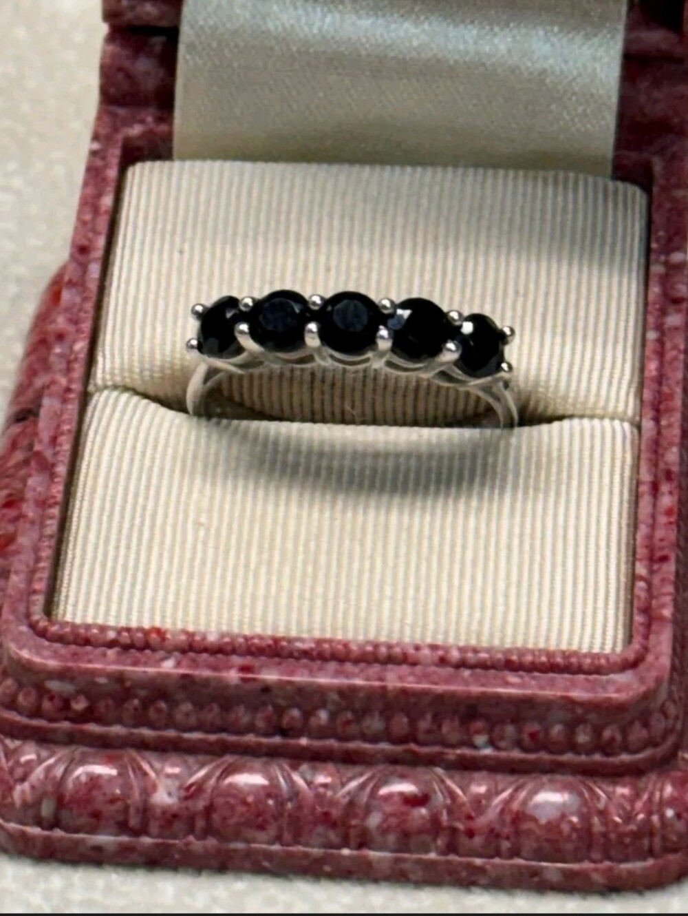 Sterling Silver Black Spinel 5-Stone Ring SZ 9